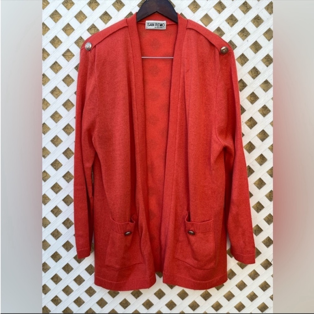 VTG San Remo by Laura Knits orange open sweater cardigan long sleeves L